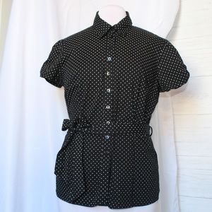 Black White Polka Dot Button Down Top